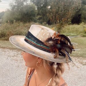Hand burned and designed boho hat
